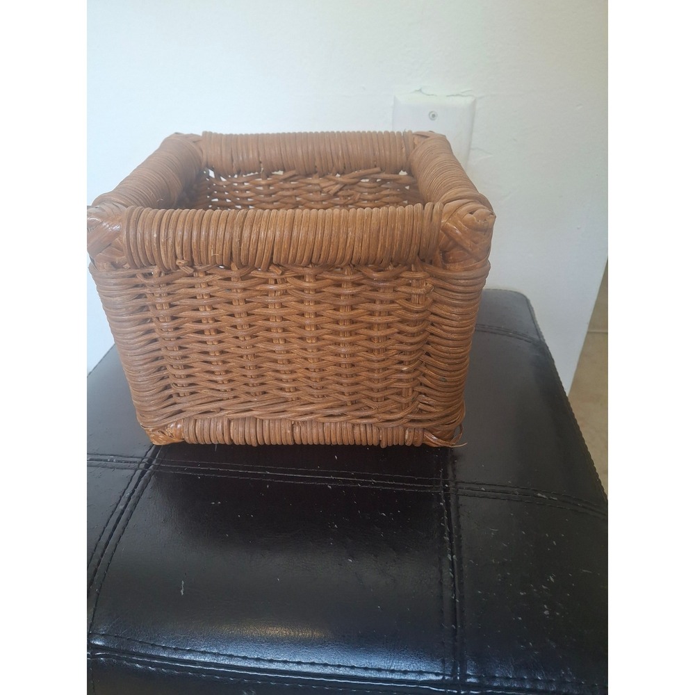 Vintage Square Wicker Storage Basket Woven Rattan Decorative Organizer Brown